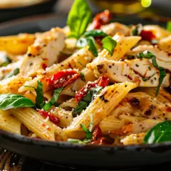 Makaron penne z kurczakiem i suszonymi pomidorami: Szybki przepis