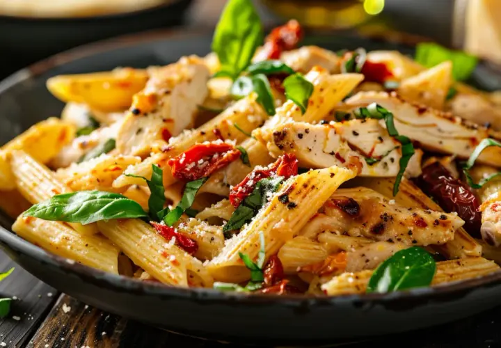 Makaron penne z kurczakiem i suszonymi pomidorami: Szybki przepis