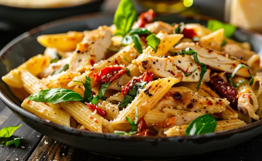 Makaron penne z kurczakiem i suszonymi pomidorami: Szybki przepis